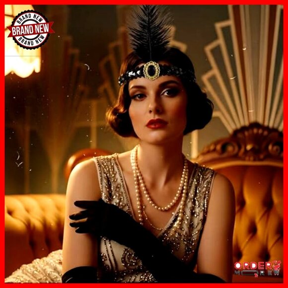 1920s Flapper Feather Headband Set, 24 Pieces with Rhinestones, Elastic main image 5